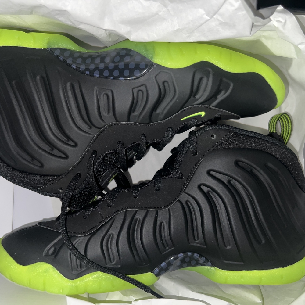 Nike Black and Lime Green Foamposite Sneakers